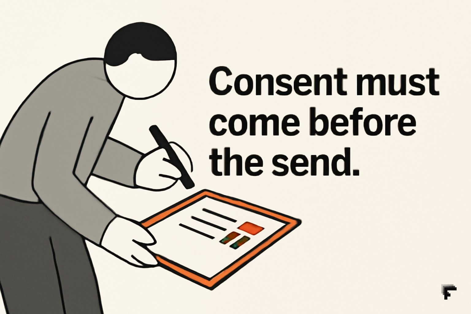 Person hesitating with pen over unchecked consent checkbox on lead form